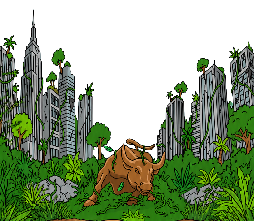 Jungle city with the Wall Street bull